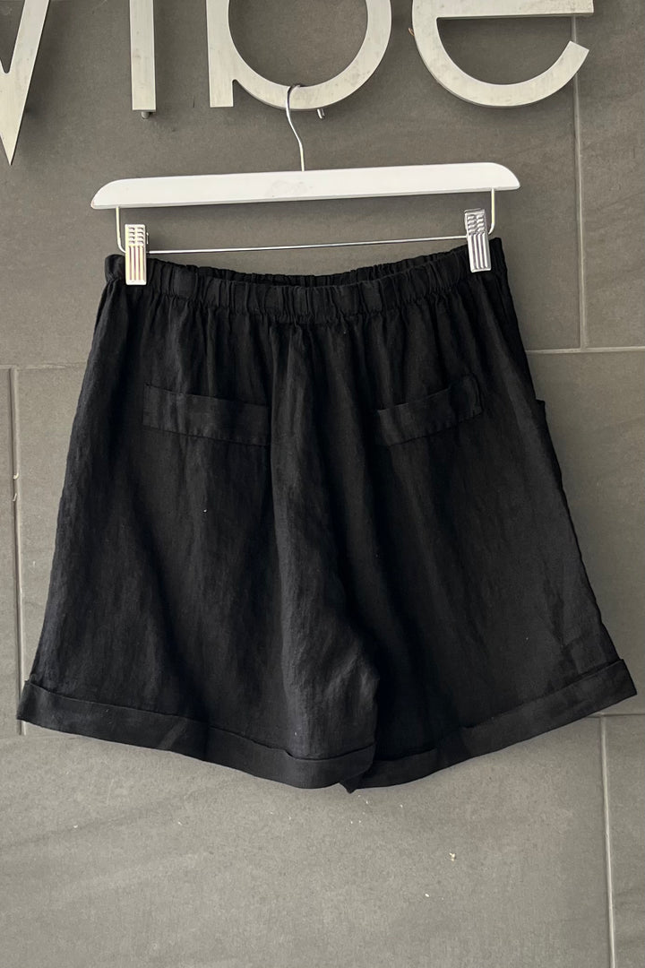Meo Linen High Rise Shorts (Black)
