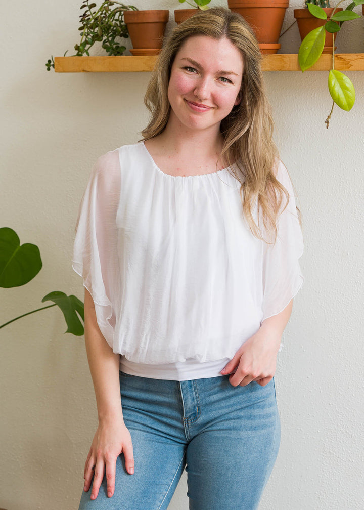 Millie Silk Flutter Tee (White)