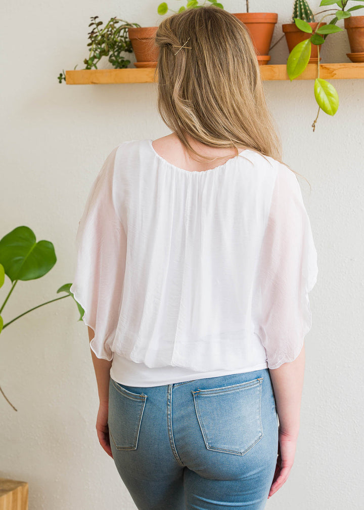 Millie Silk Flutter Tee (White)