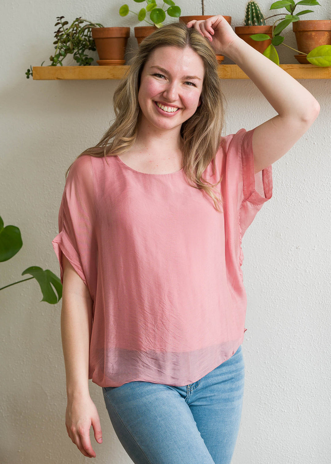 Natalie Silk Tee (Dusty Pink)