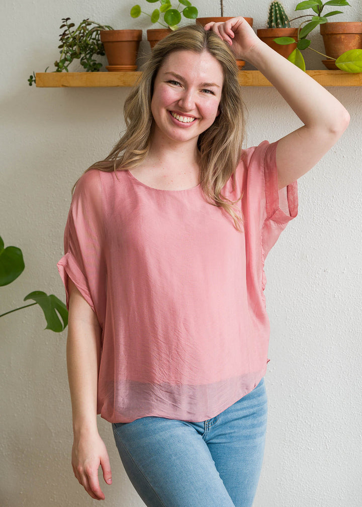 Natalie Silk Tee (Dusty Pink)