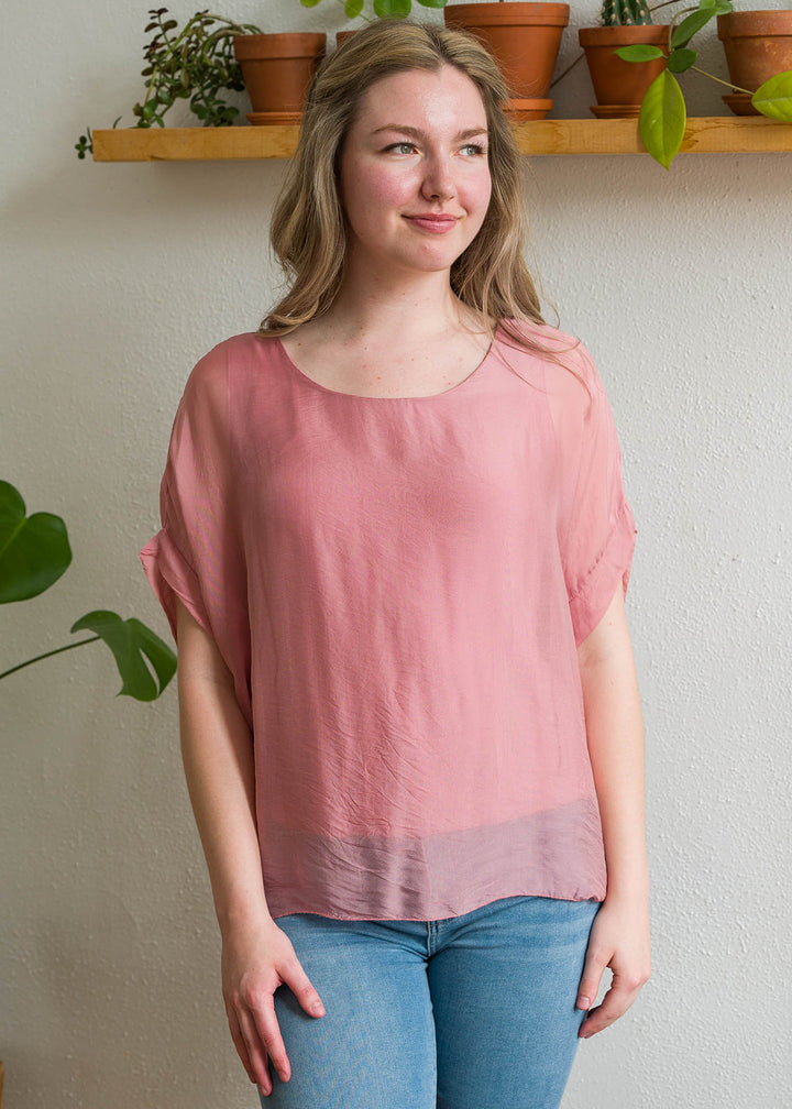 Natalie Silk Tee (Dusty Pink)