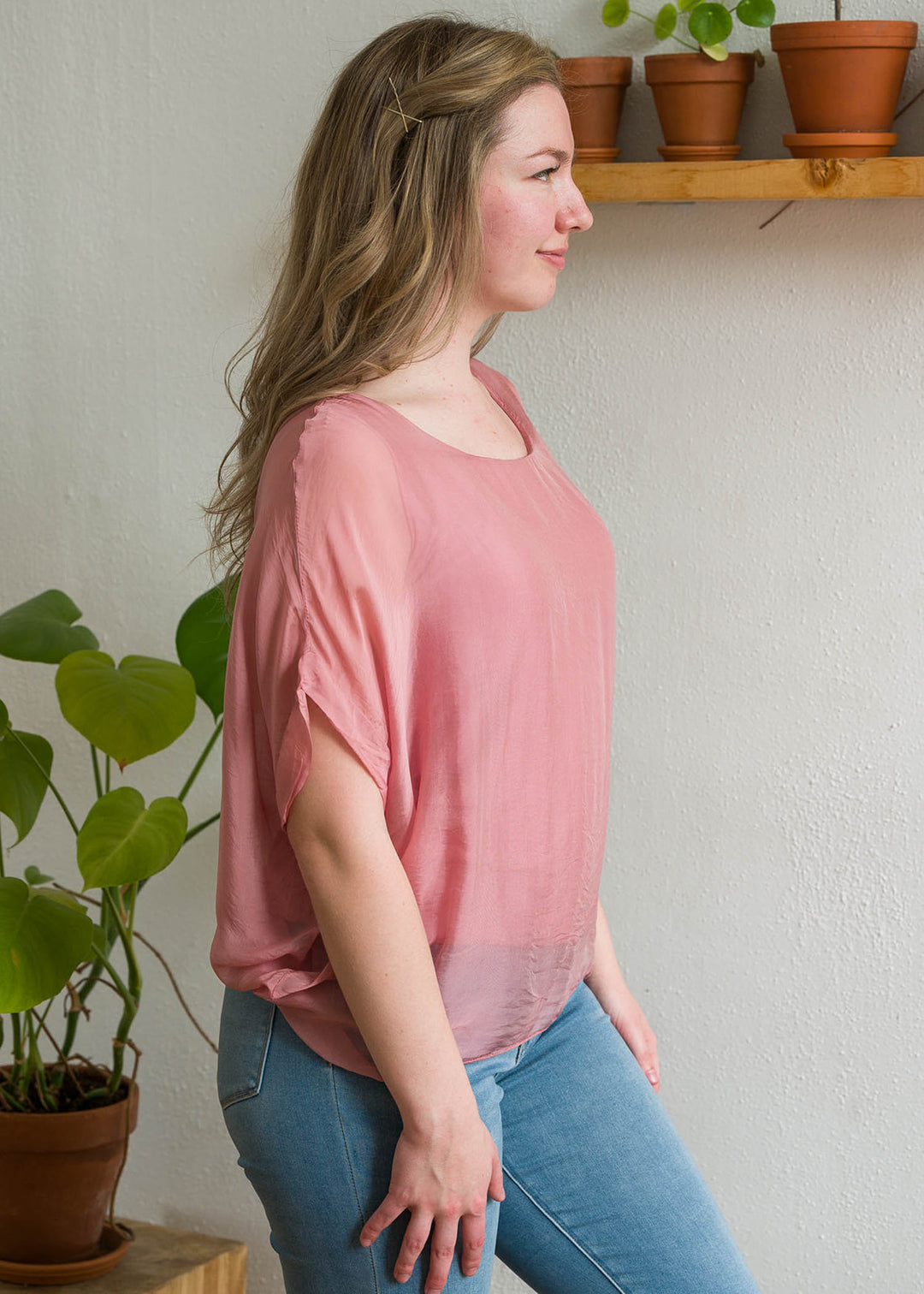 Natalie Silk Tee (Dusty Pink)