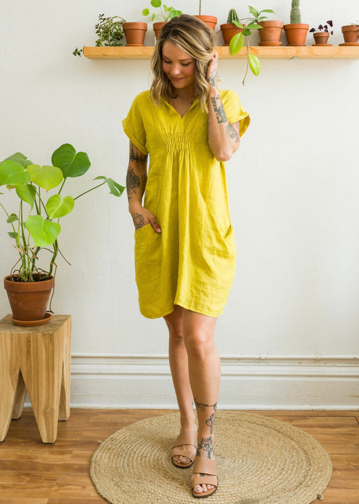 Meo Linen Pocket Dress (Mustard)