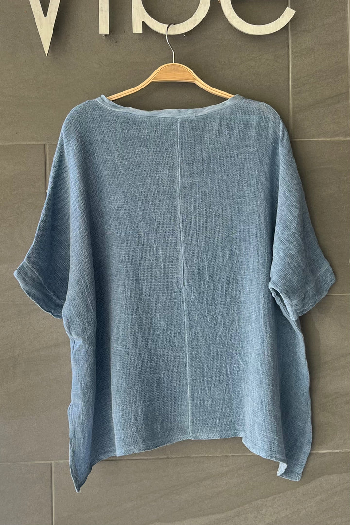 Meo Linen High-Low V Tee (Denim)
