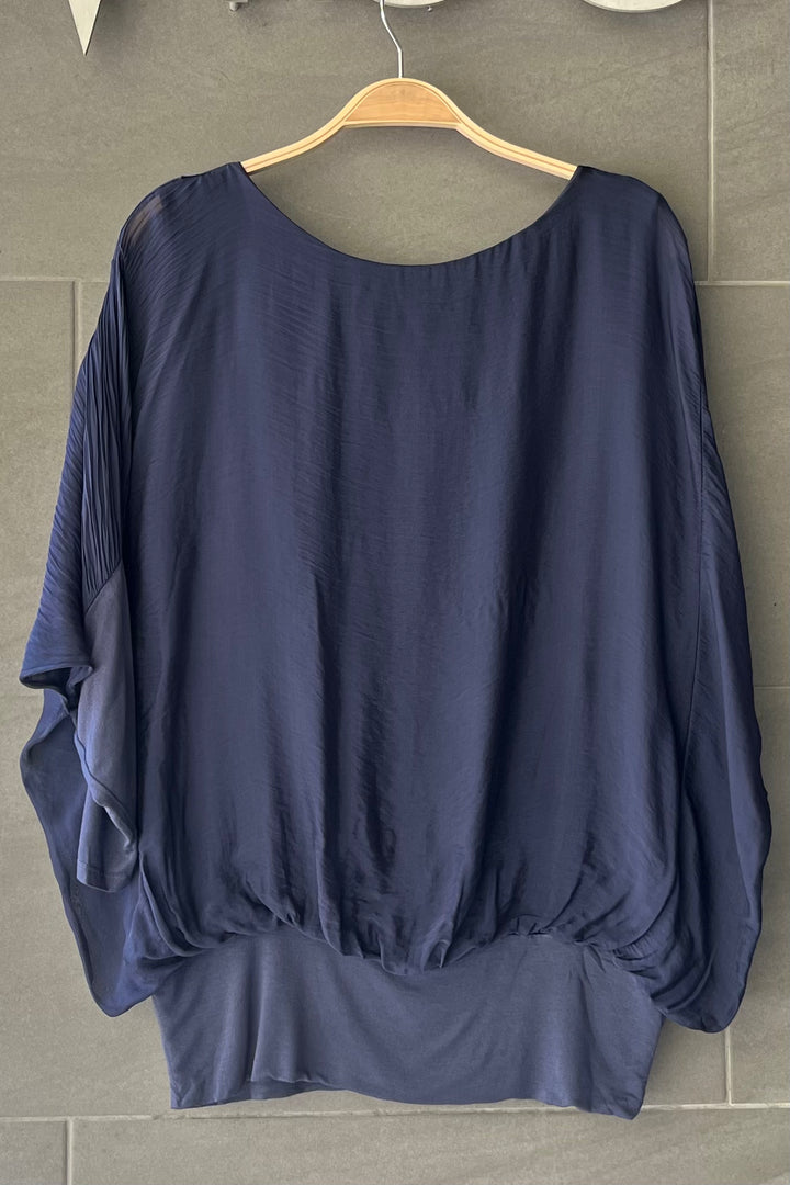 Meo Silk Banded Top (Navy)