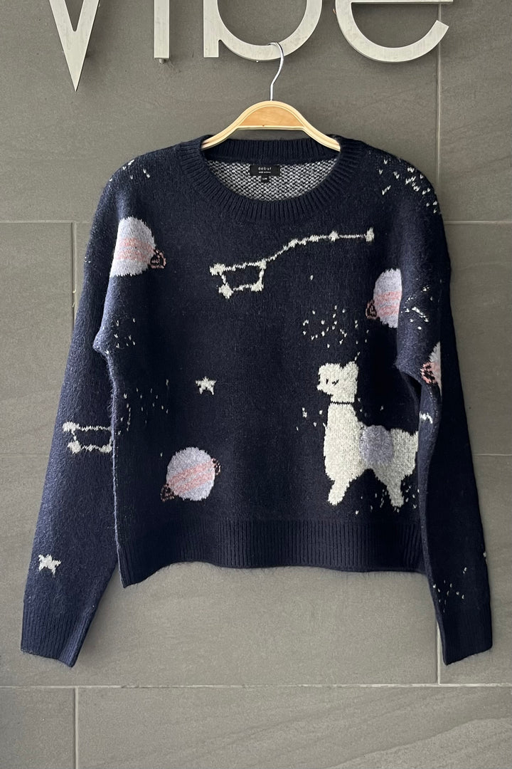 Dreamy Cosmic Llama Sweater (Black)