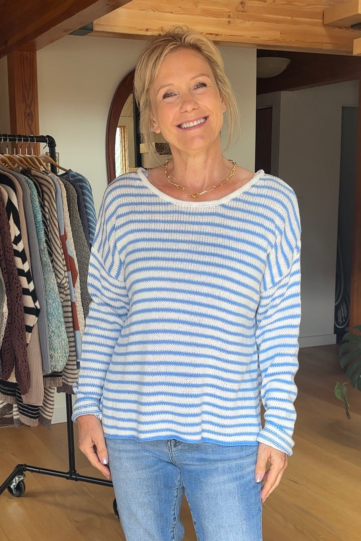 My Cozy Seraphina Striped Sweater (Cream/Sky Blue)
