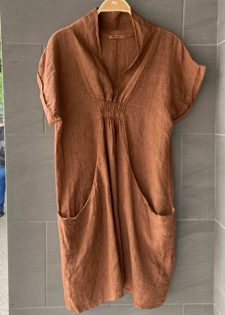 Meo Linen Pocket Dress (Cocoa)