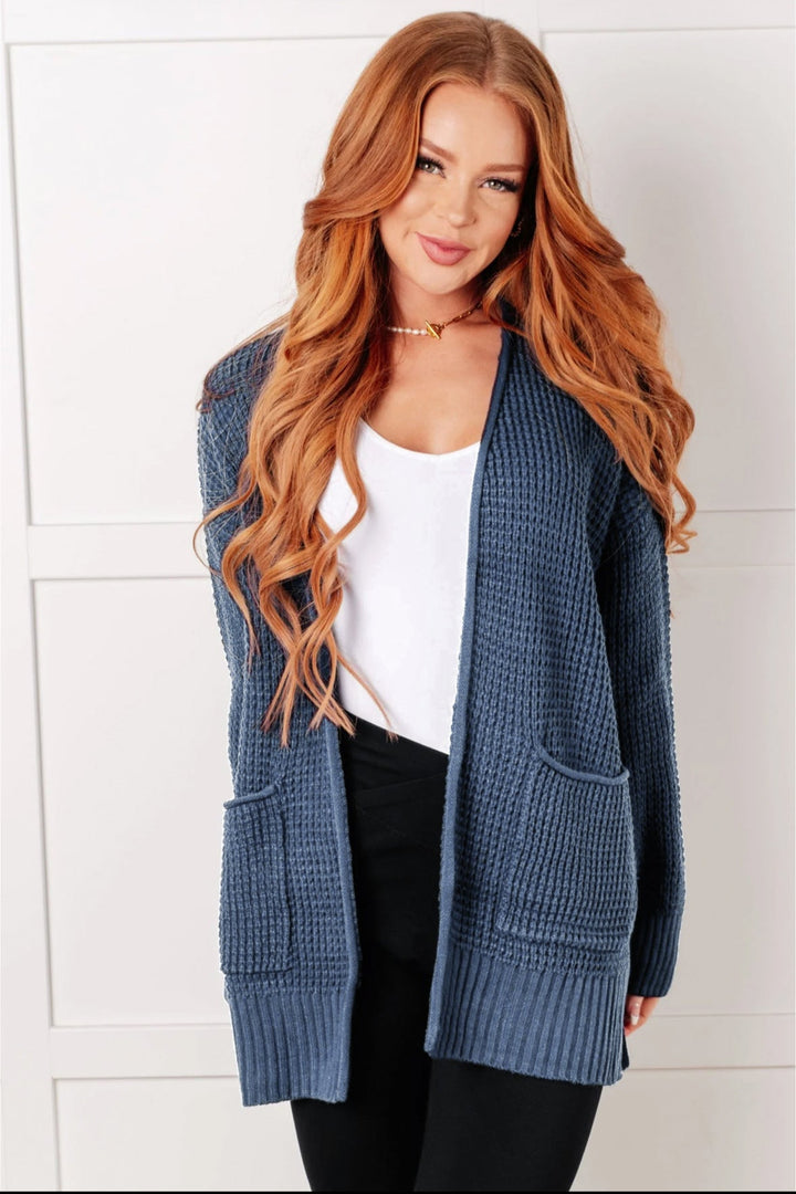 Zen Waffle Knit Cardigan (Dusty Blue)