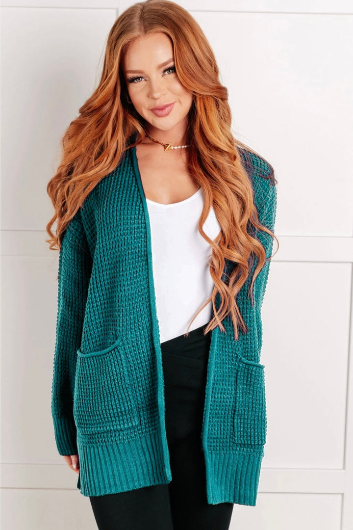 Zen Waffle Knit Cardigan (Teal)