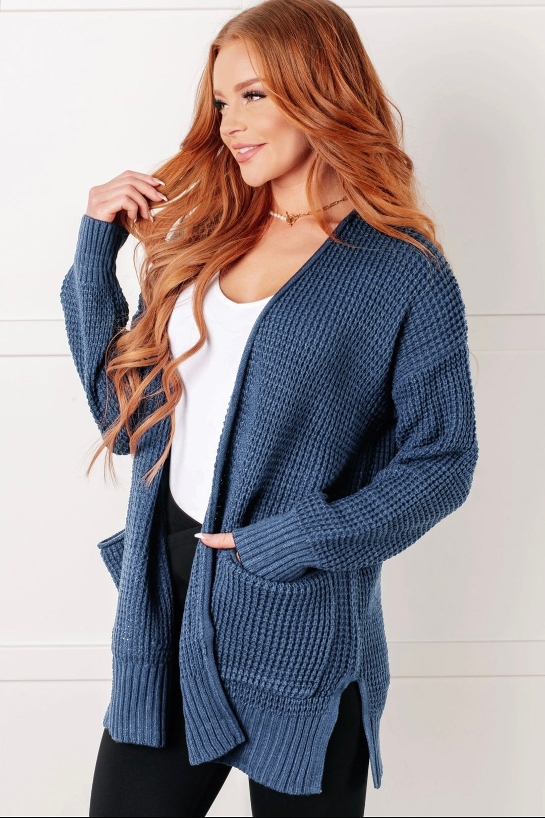 Zen Waffle Knit Cardigan (Dusty Blue)