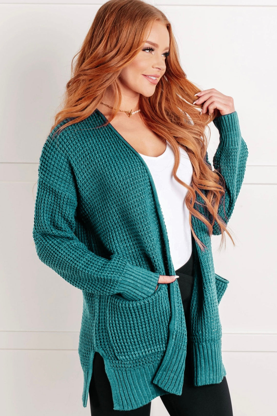 Zen Waffle Knit Cardigan (Teal)