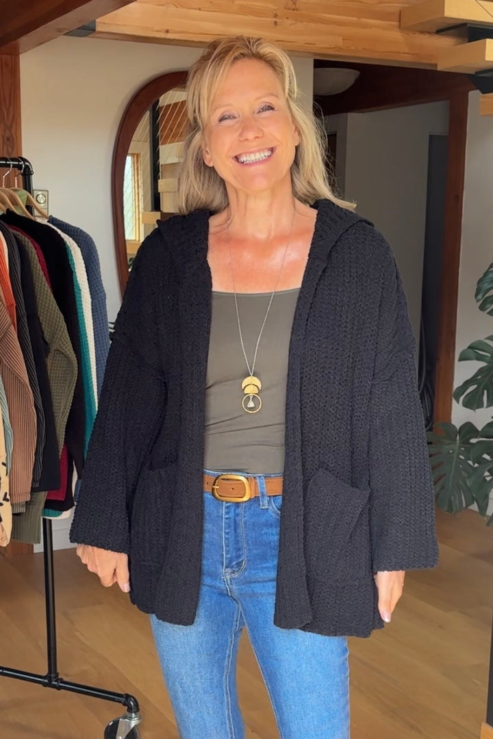 My Cozy Chenille Knit Cardigan (Black)