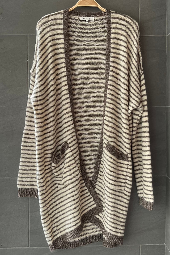 My Cozy Striped Midi Cardigan (Mocha/Beige)