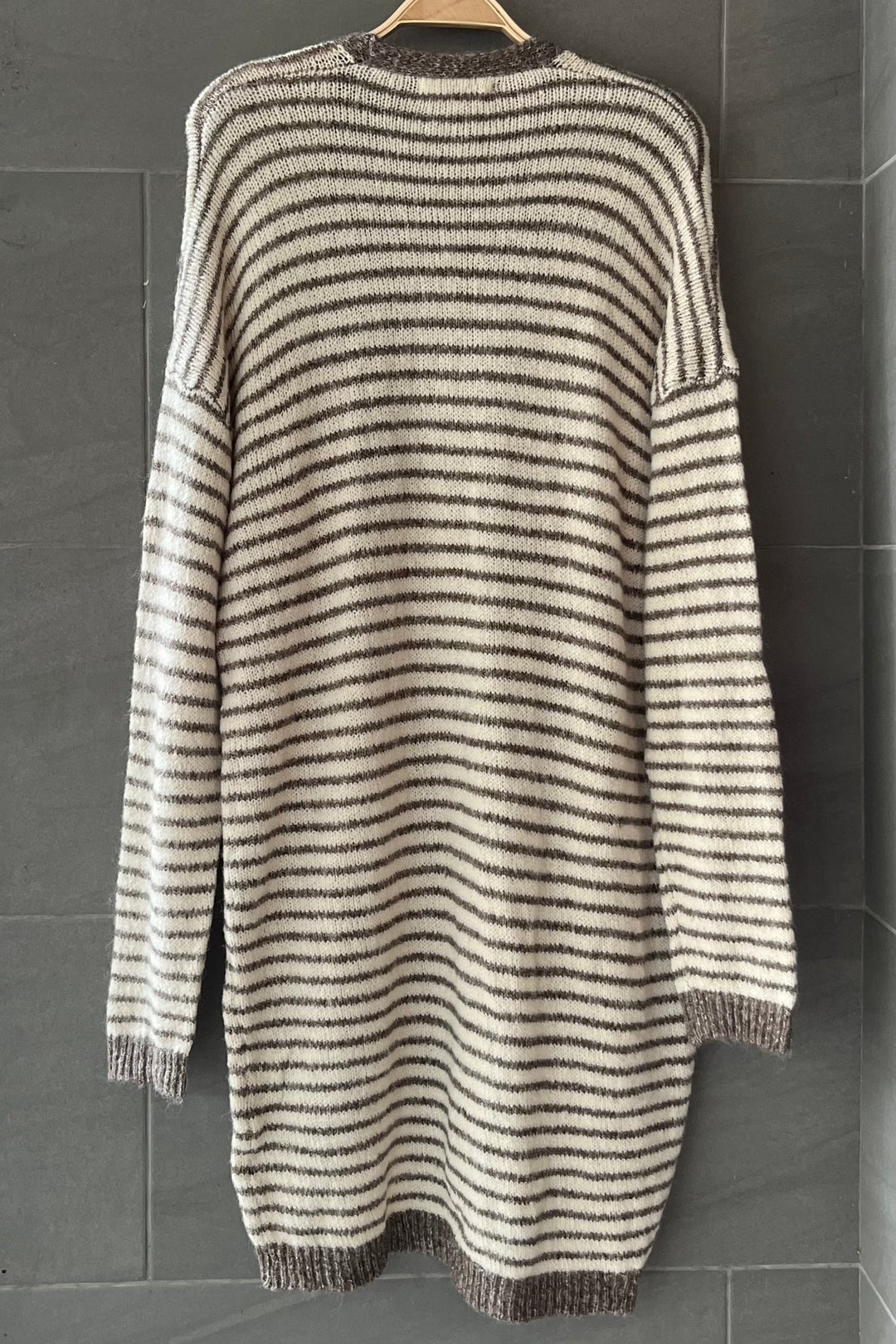 My Cozy Striped Midi Cardigan (Mocha/Beige)
