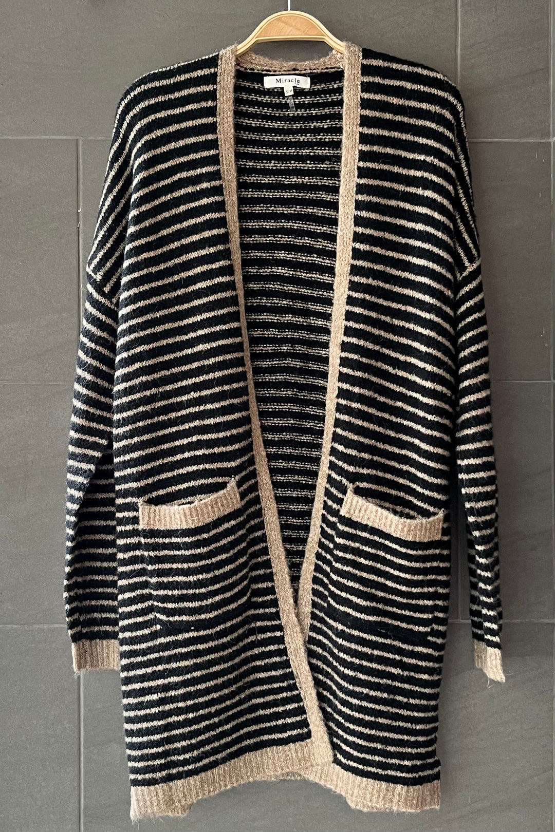 My Cozy Striped Midi Cardigan (Taupe/Black)