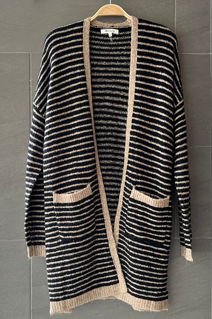 My Cozy Striped Midi Cardigan (Taupe/Black)