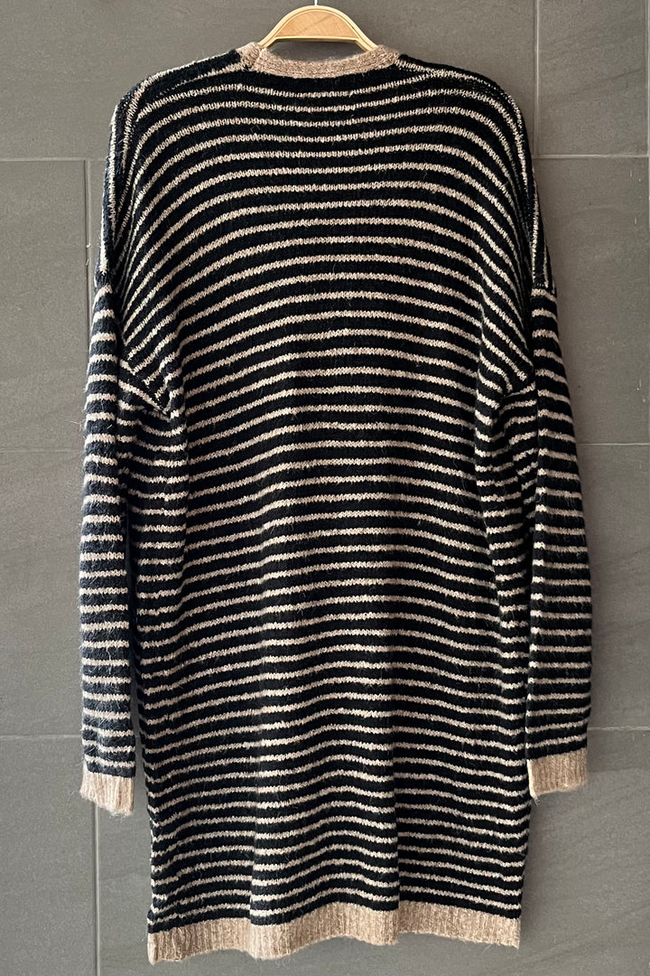 My Cozy Striped Midi Cardigan (Taupe/Black)