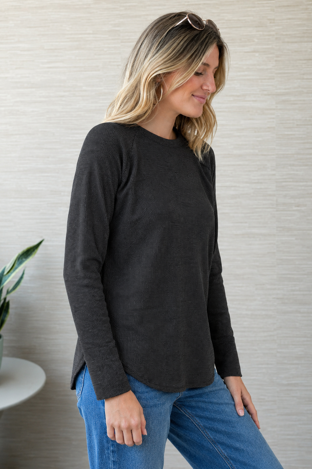 Zen Relaxed Waffle Top (Charcoal)