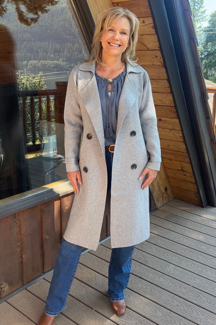 Jolie Cashmere Knit Trench Coat (Heather Grey)
