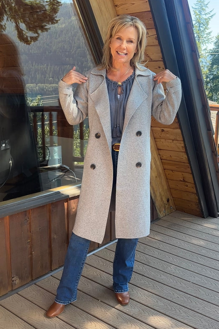 Jolie Cashmere Knit Trench Coat (Heather Grey)