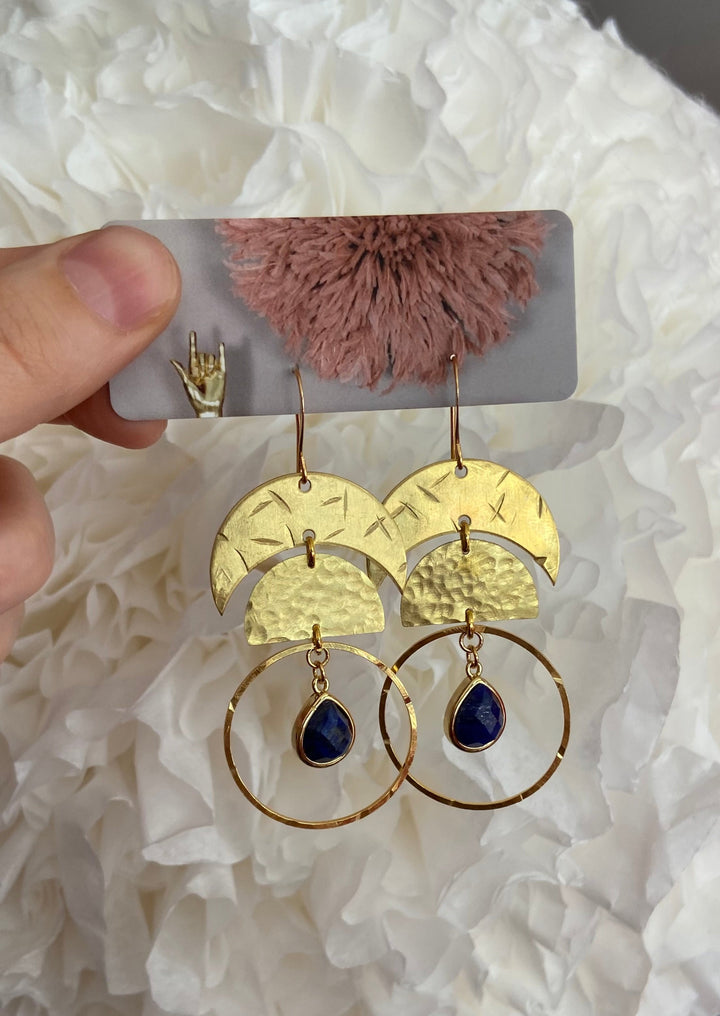 Moon Phase Lapis Dangle Earrings