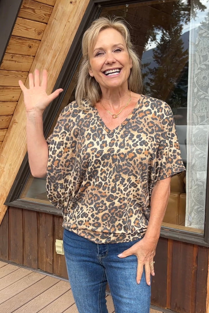 Jolie Slouchy Dolman Tee (Camel Leopard)