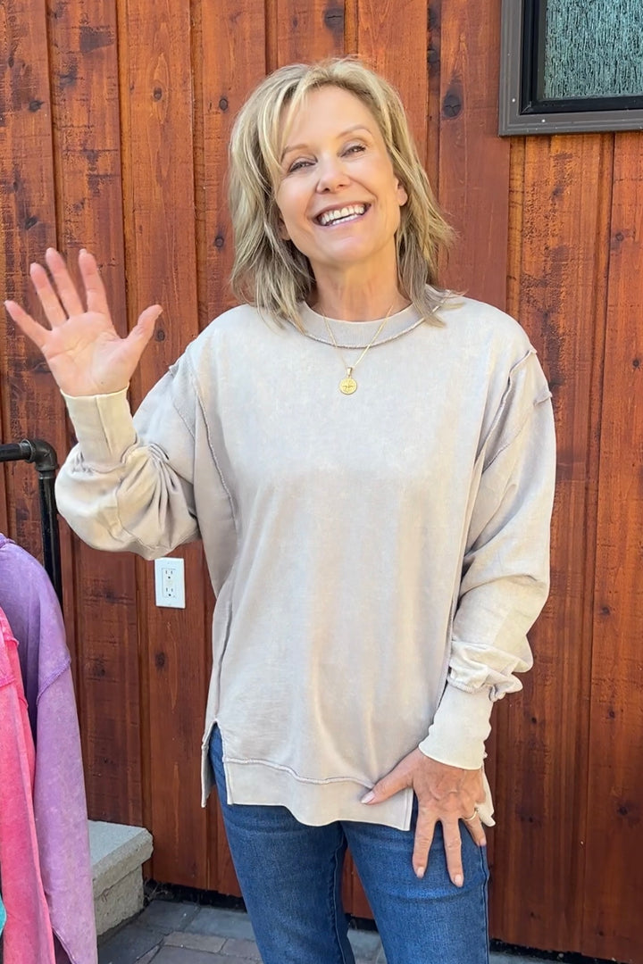 Zen Acid Wash Cotton Sweatshirt (Ash Mocha)