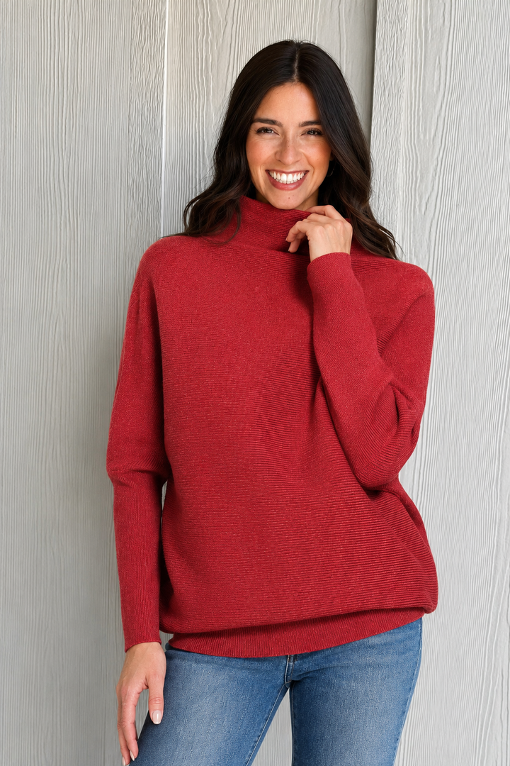 Zen Rib Dolman Sweater (Heather Cranberry)