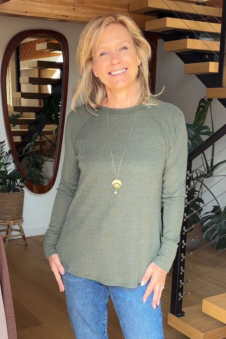 Zen Relaxed Waffle Top (Dark Olive)