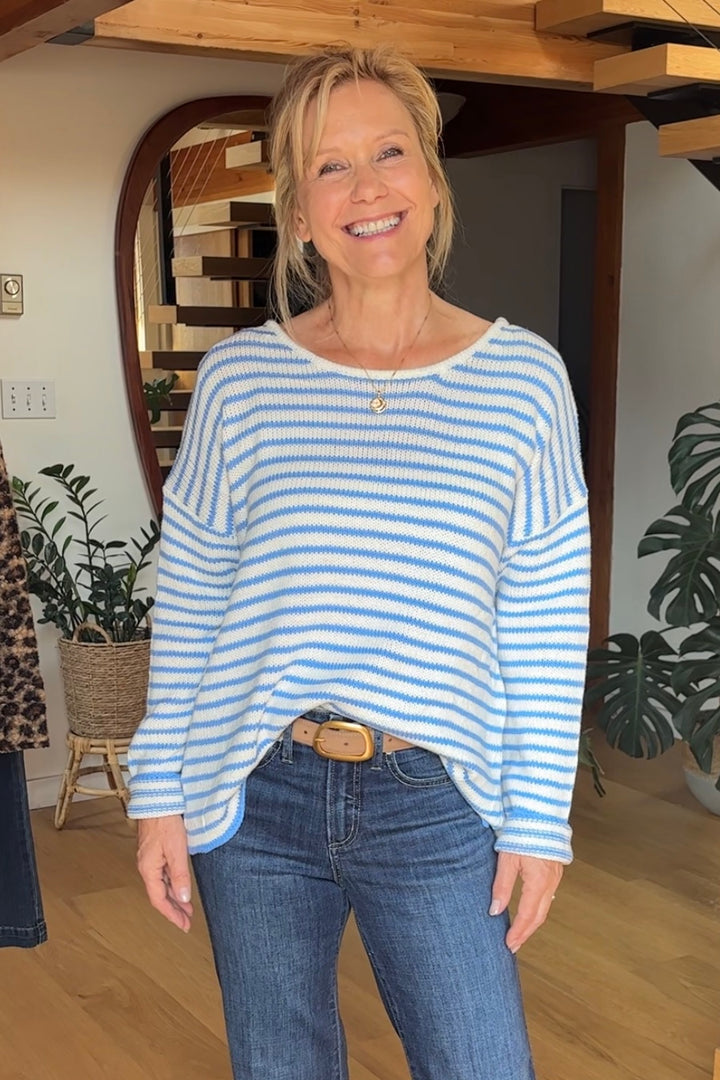 My Cozy Seraphina Striped Sweater (Cream/Sky Blue)