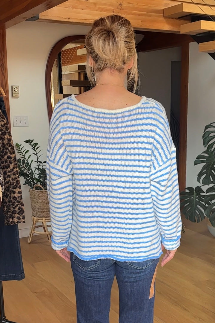 My Cozy Seraphina Striped Sweater (Cream/Sky Blue)