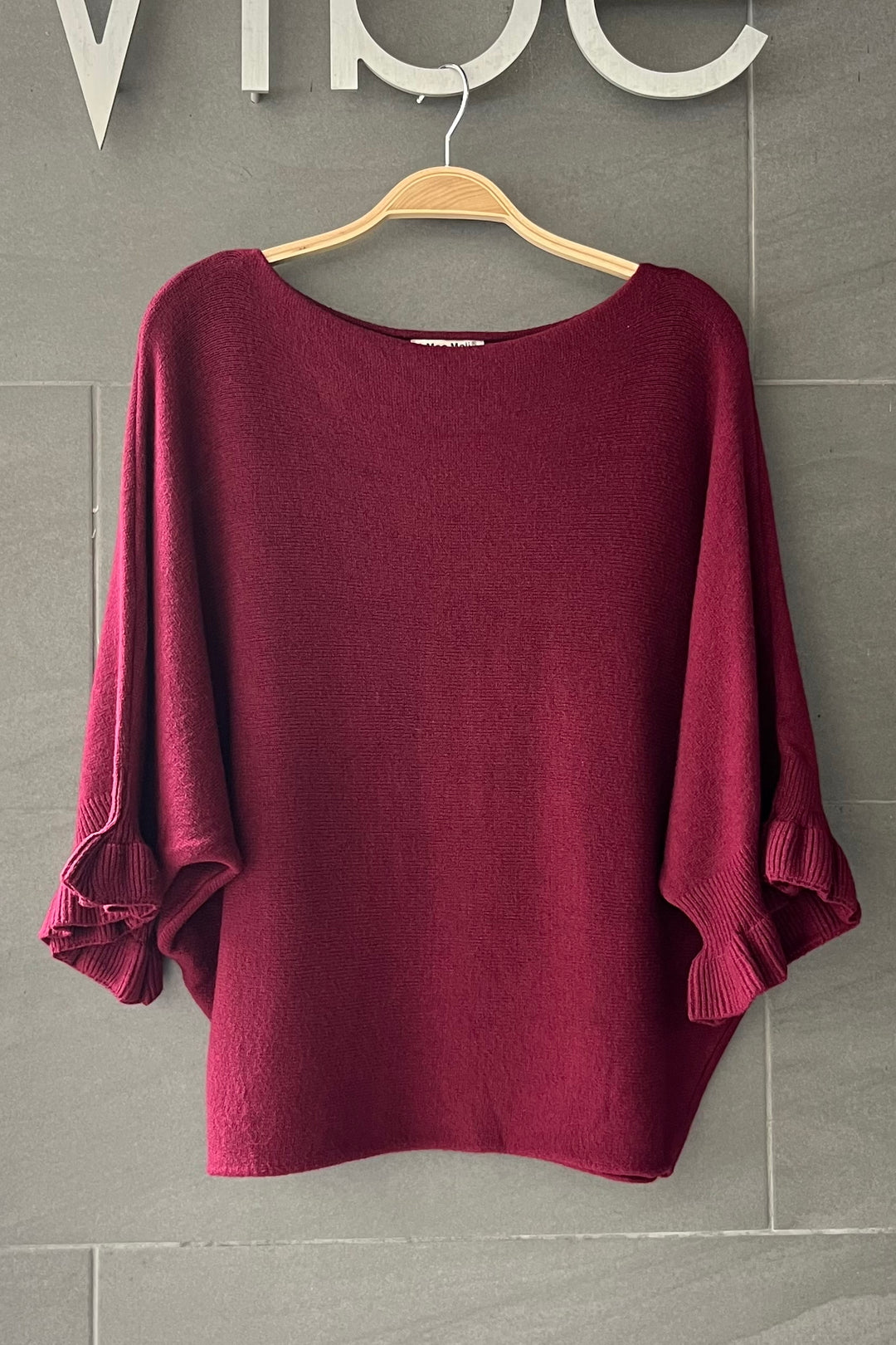 Meo Knit Flutter Sweater (Burgundy)