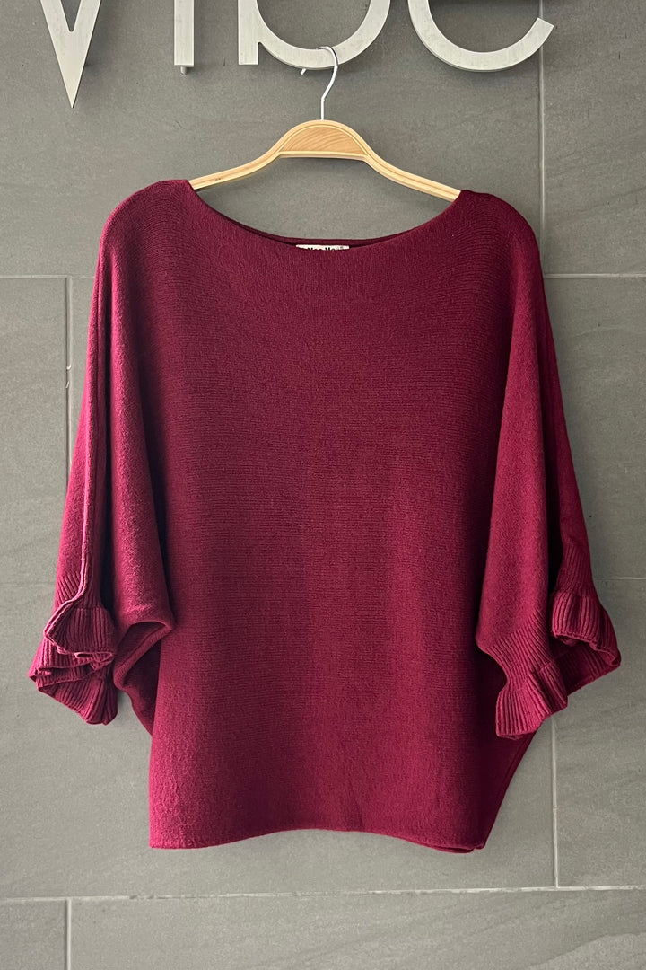 Meo Knit Flutter Sweater (Burgundy)