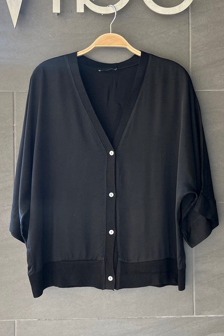 Meo Satin Button Cardi (Black)