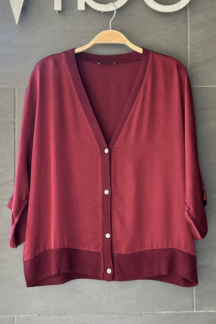 Meo Satin Button Cardi (Burgundy)