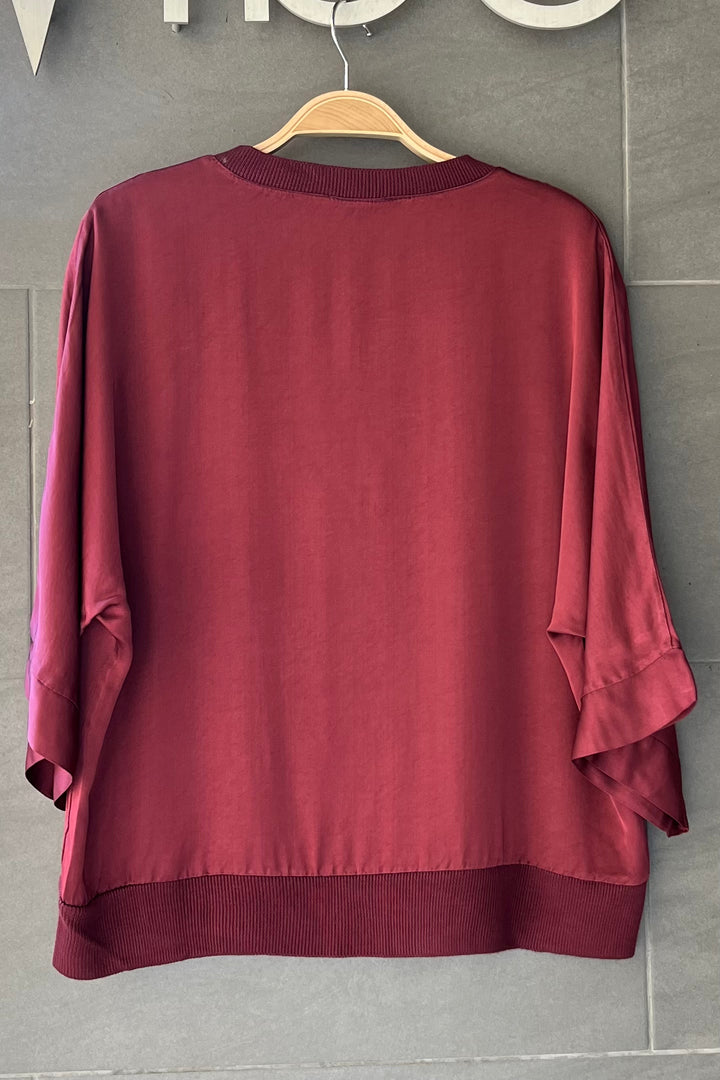 Meo Satin Button Cardi (Burgundy)