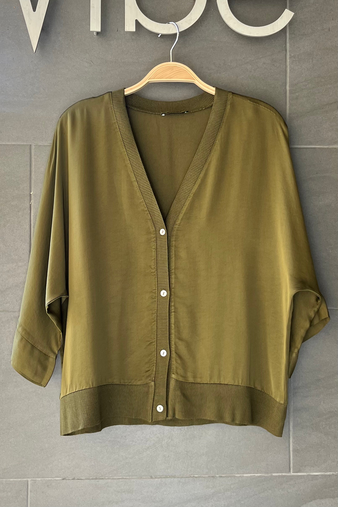 Meo Satin Button Cardi (Army Green)