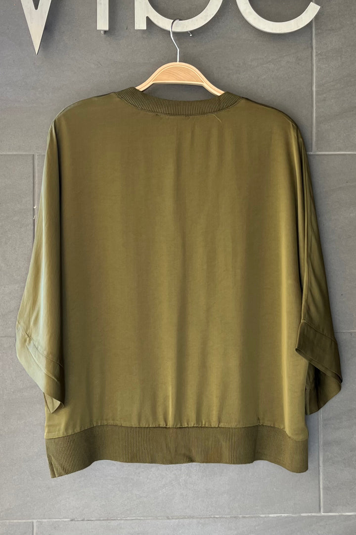 Meo Satin Button Cardi (Army Green)