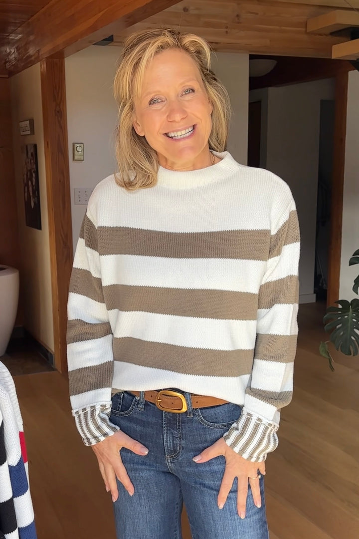 Zen Striped Cotton Sweater (Light Olive)