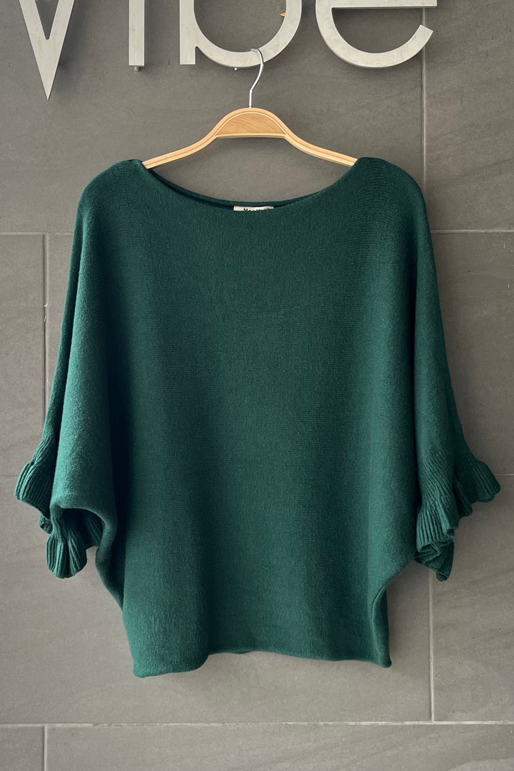 Meo Knit Flutter Sweater (Forest Green)