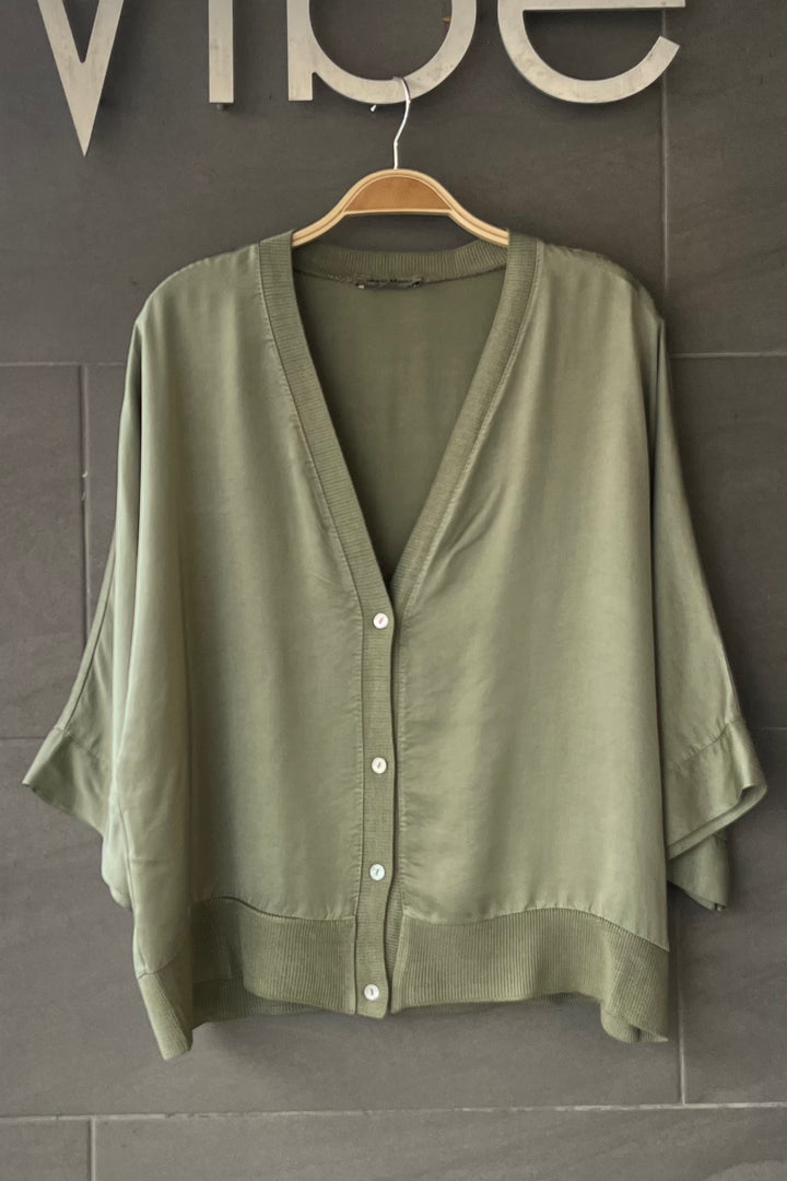 Meo Satin Button Cardi (Olive)