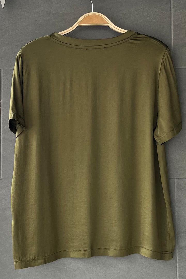 Meo Satin V Neck Tee (Army Green)