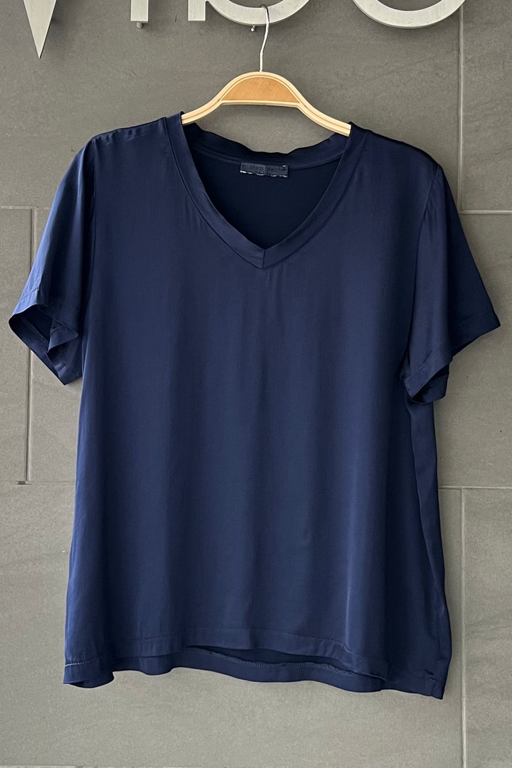 Meo Satin V Neck Tee (Navy)