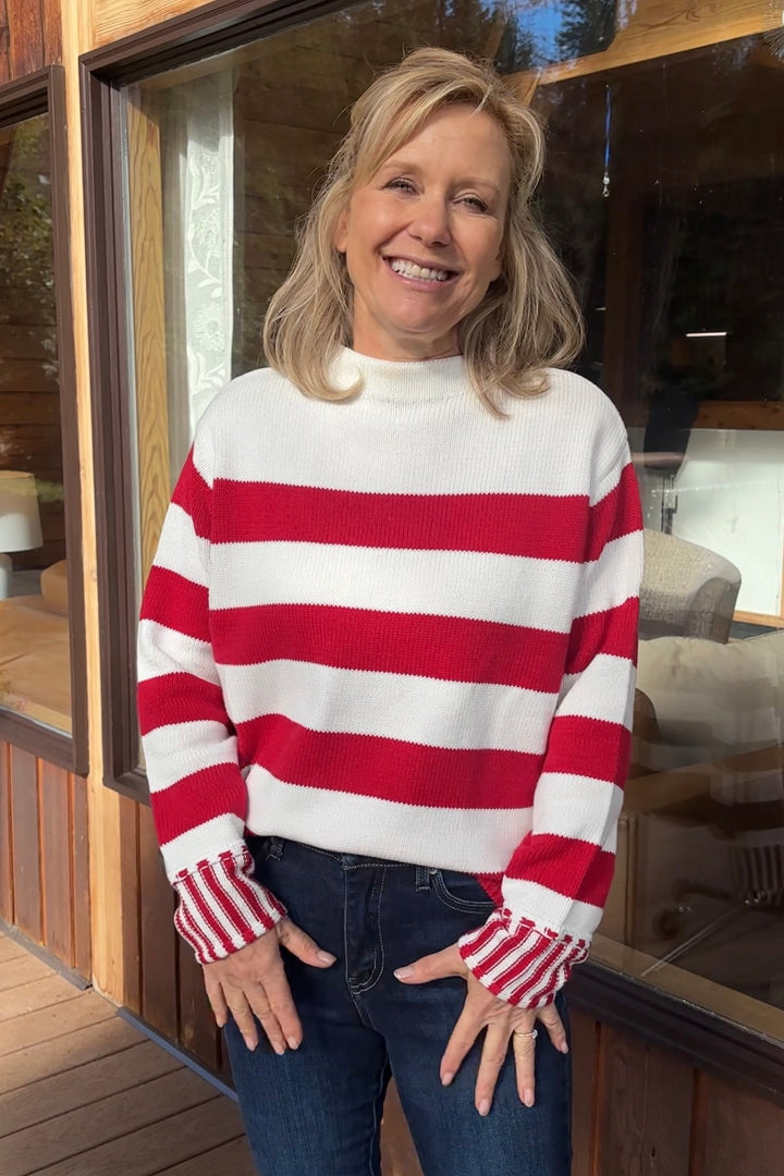 Zen Striped Cotton Sweater (Red)