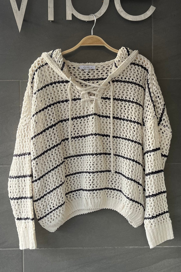 My Cozy Chenille Striped Hoodie (Ivory/Blue Grey)