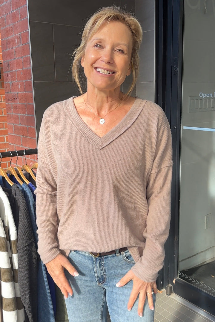 Zen Brushed V Neck Sweater (Ash Mocha)