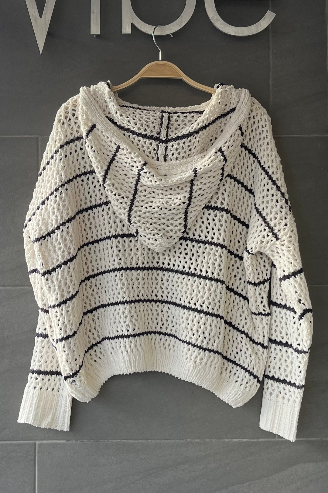 My Cozy Chenille Striped Hoodie (Ivory/Blue Grey)