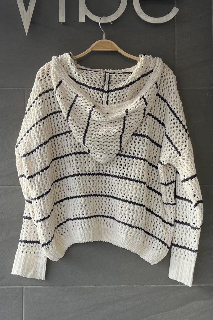 My Cozy Chenille Striped Hoodie (Ivory/Blue Grey)